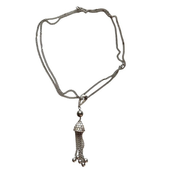 VINTAGE Silver Tasseled Pendant Rope Necklace - Picture 3 of 6